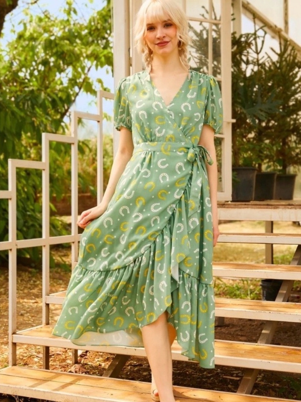 NWT ModCloth Lucky Horshoe 3x ruffled wrap dress - Picture 1 of 6